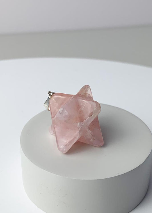 Pingente Merkaba Quartzo Rosa Banho Prata