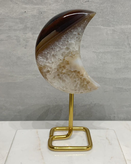 Lua Ágata natural com base metal dourada 402 gramas aproximadamente