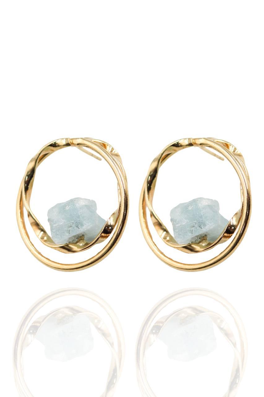 Brinco Pedra Natural Água Marinha banhado Ouro 18K