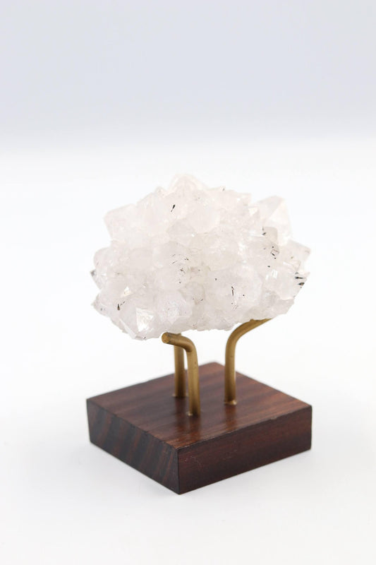 Pinha Drusa de Cristal na Base Madeira Marrom