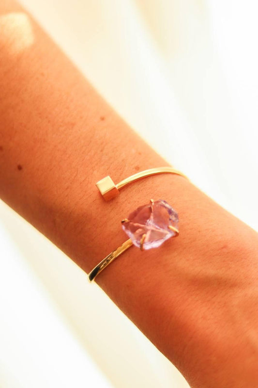 Bracelete Ametista Cubo Banho Ouro