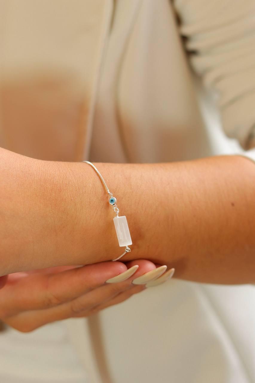 Pulseira Olho Grego Selenita banhado Prata