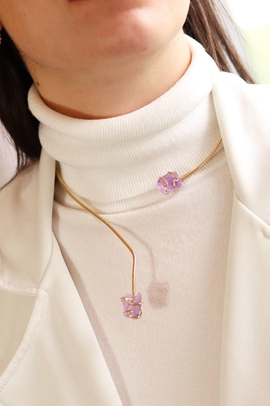 Choker Ametista Abraço Banho Ouro