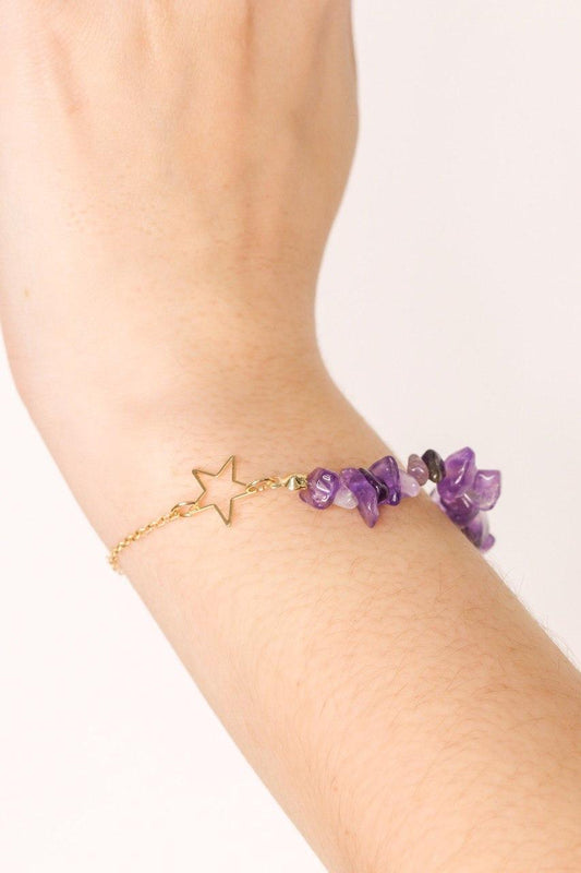 Pulseira Pedra Natural Ametista Estrelar banhado Ouro