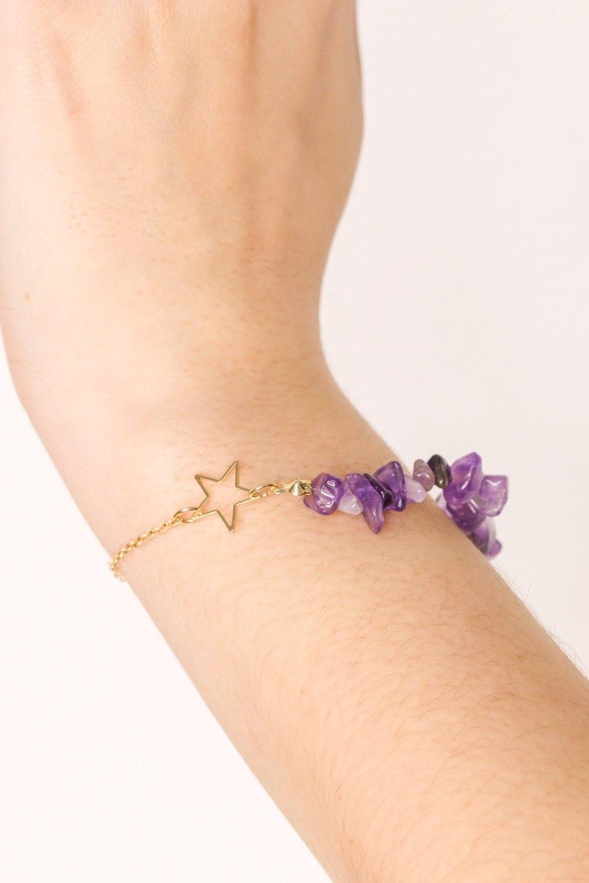 Pulseira Pedra Natural Ametista Estrelar banhado Ouro