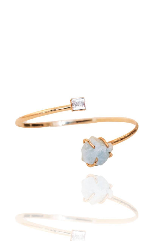 Bracelete Água Marinha Cubo Banho Ouro