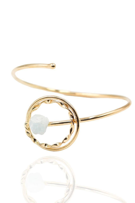 Bracelete Pedra Natural Água Marinha Banhado Ouro 18K