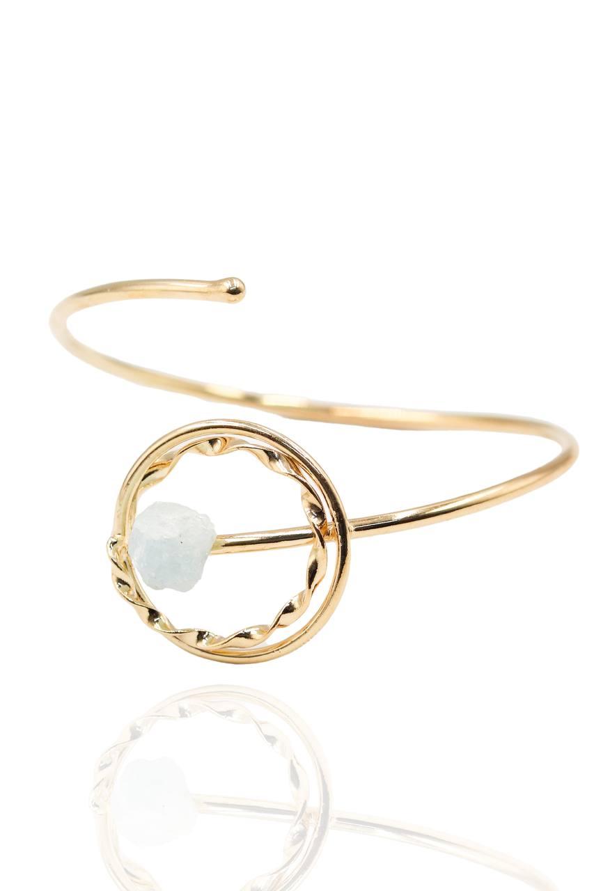 Bracelete Pedra Natural Água Marinha Banhado Ouro 18K