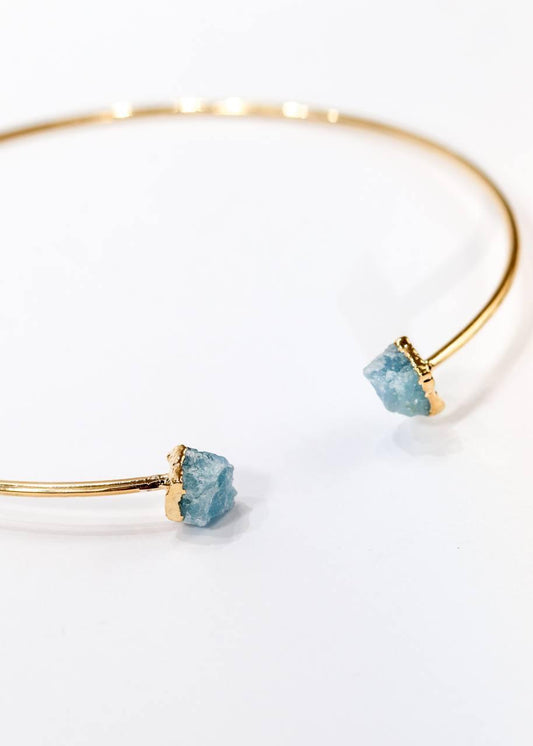 Choker Duo Água Marinha Bruta com Eletroplate Banho Ouro