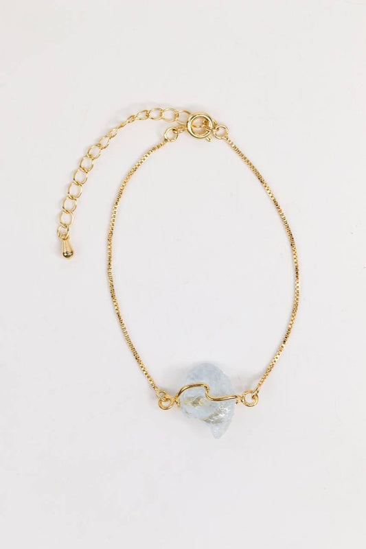 Pulseira Água Marinha Abraço Banho Ouro