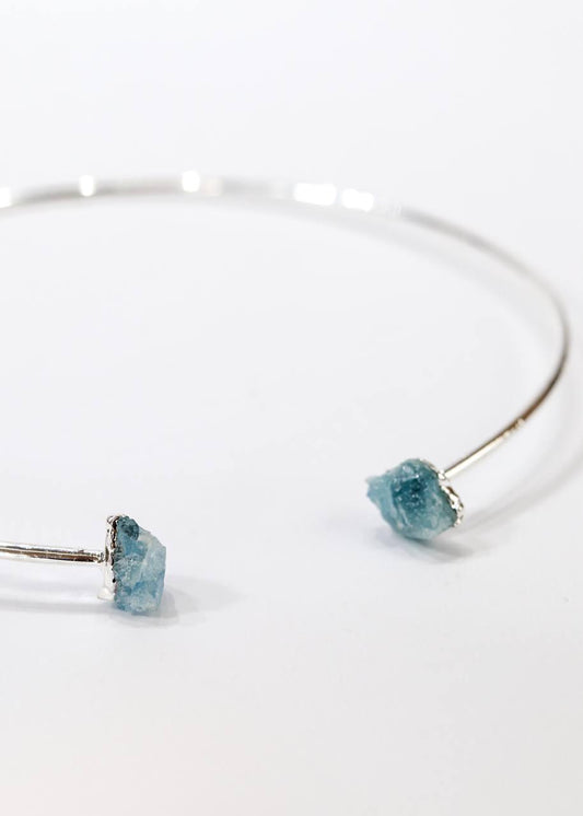 Choker Duo Água Marinha Bruta com Eletroplate Banho Prata
