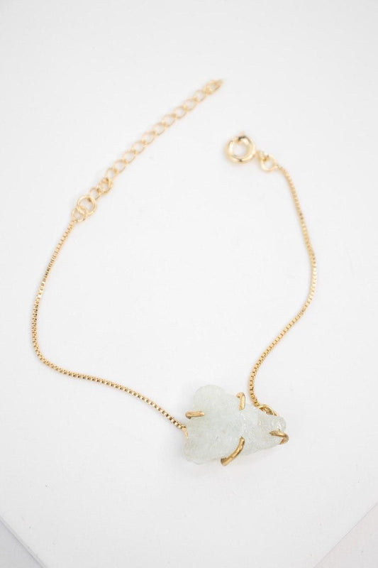 Pulseira Água Marinha Bruta com Garra Banhado Ouro