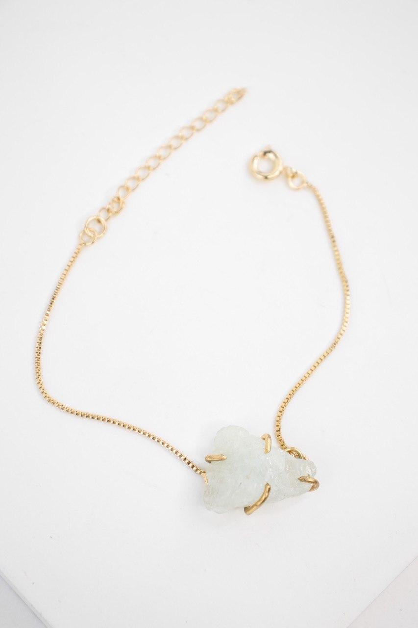 Pulseira Água Marinha Bruta com Garra Banhado Ouro