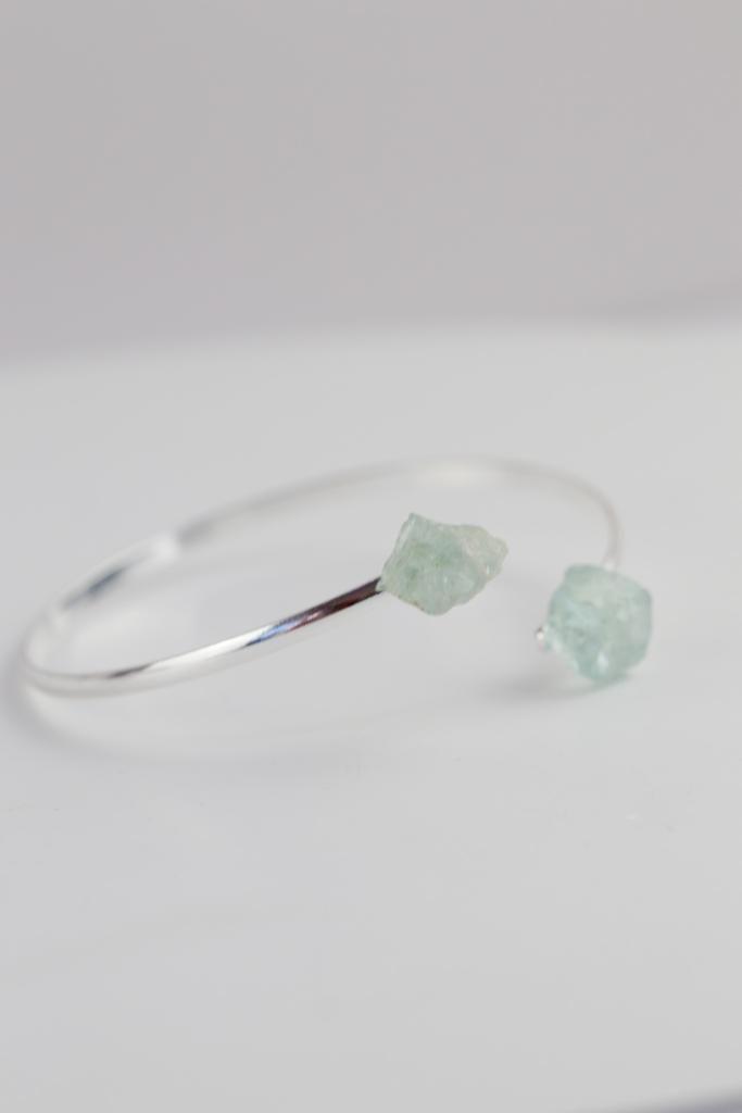 Bracelete duo Água Marinha bruta banho prata