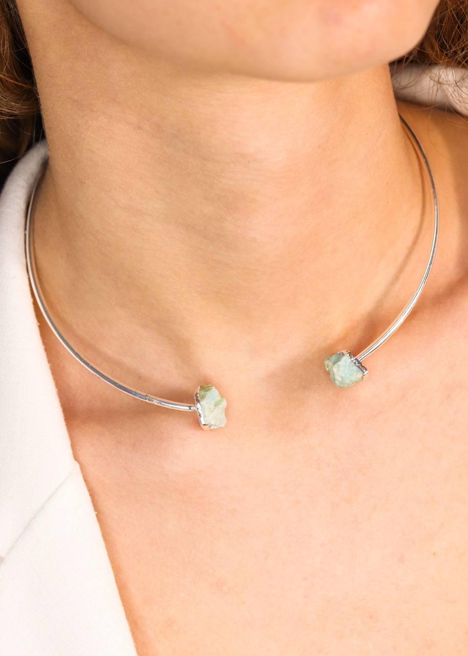 Choker Duo Amazonita Bruta com Eletroplate Banho Prata