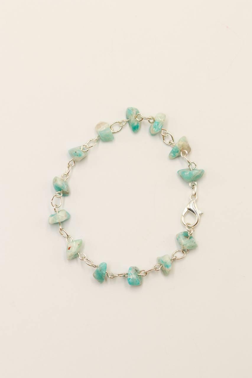 Pulseira Cascalho Amazonita Elos Banho Prata