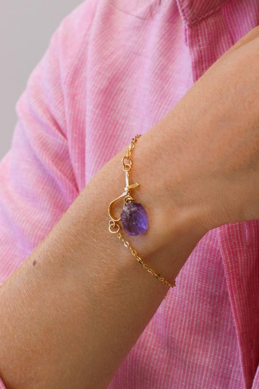 Pulseira Ametista Laços Banho Ouro