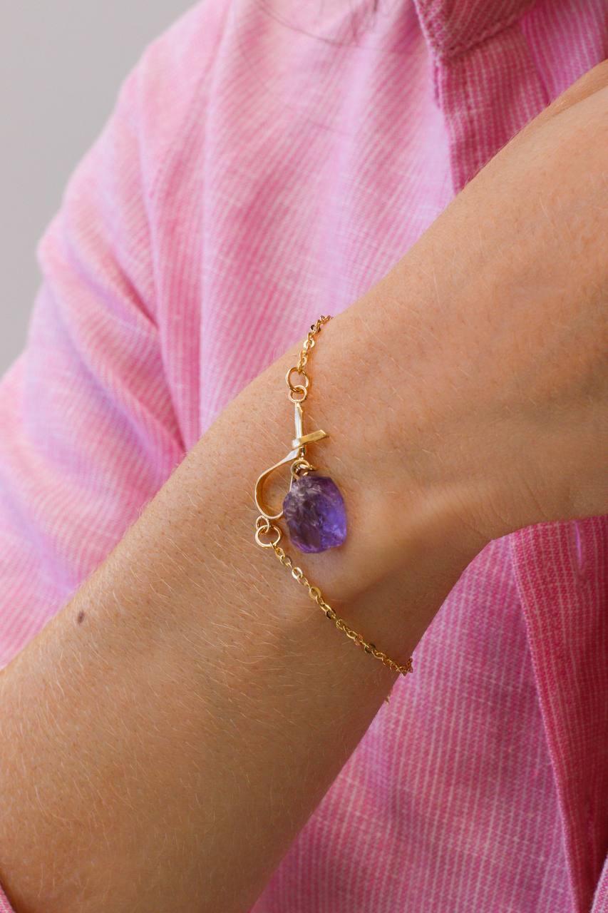 Pulseira Ametista Laços Banho Ouro