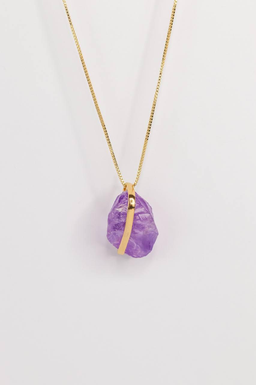Colar Longo Ametista Abraço Banho Ouro