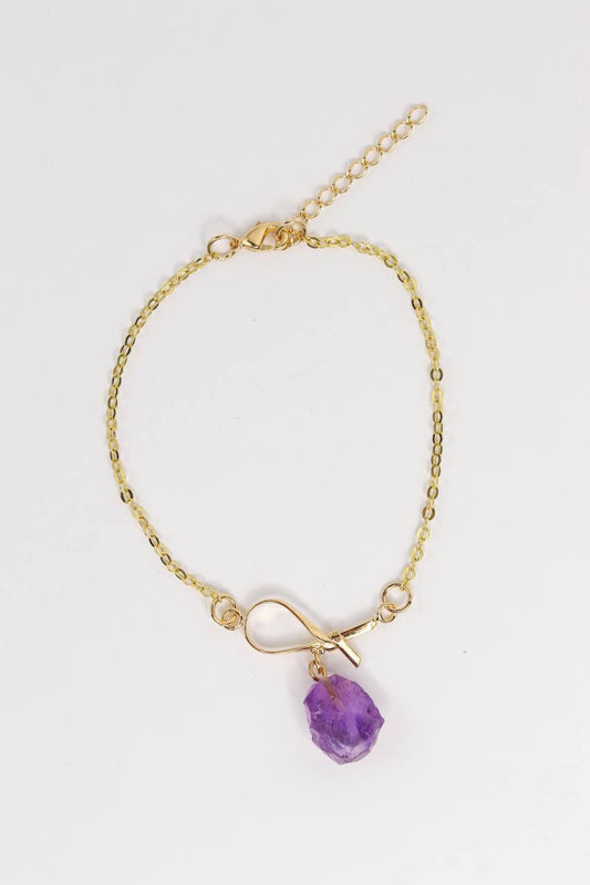 Pulseira Ametista Laços Banho Ouro
