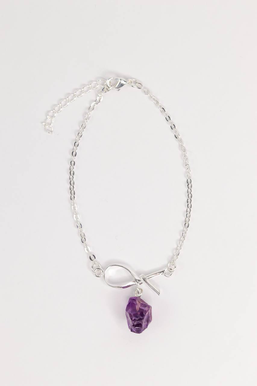 Pulseira Ametista Laços Banho Prata