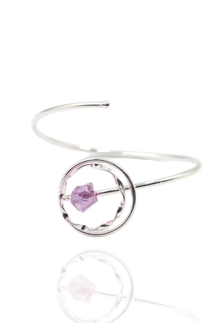 Bracelete Pedra Natural Ametista Banhado Prata