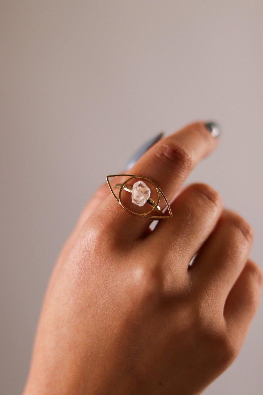 Anel Quartzo Cristal Olho Grego Ajustável Banho Ouro