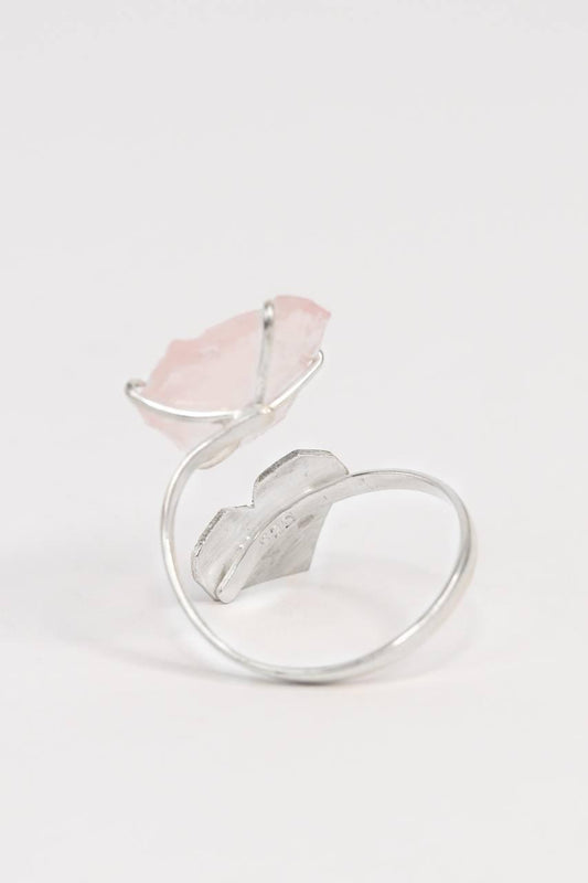 Anel Quartzo Rosa Coração Origami Prata 925