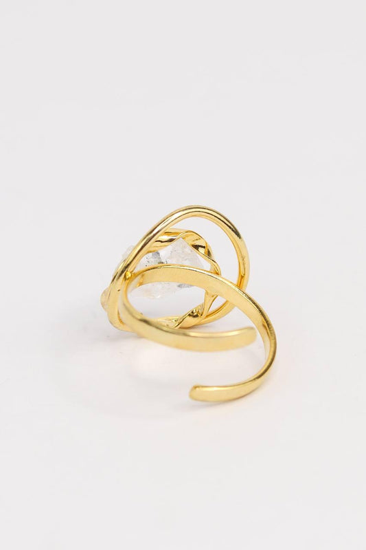 Anel ajustável Pedra Natural Cristal banhado Ouro 18K