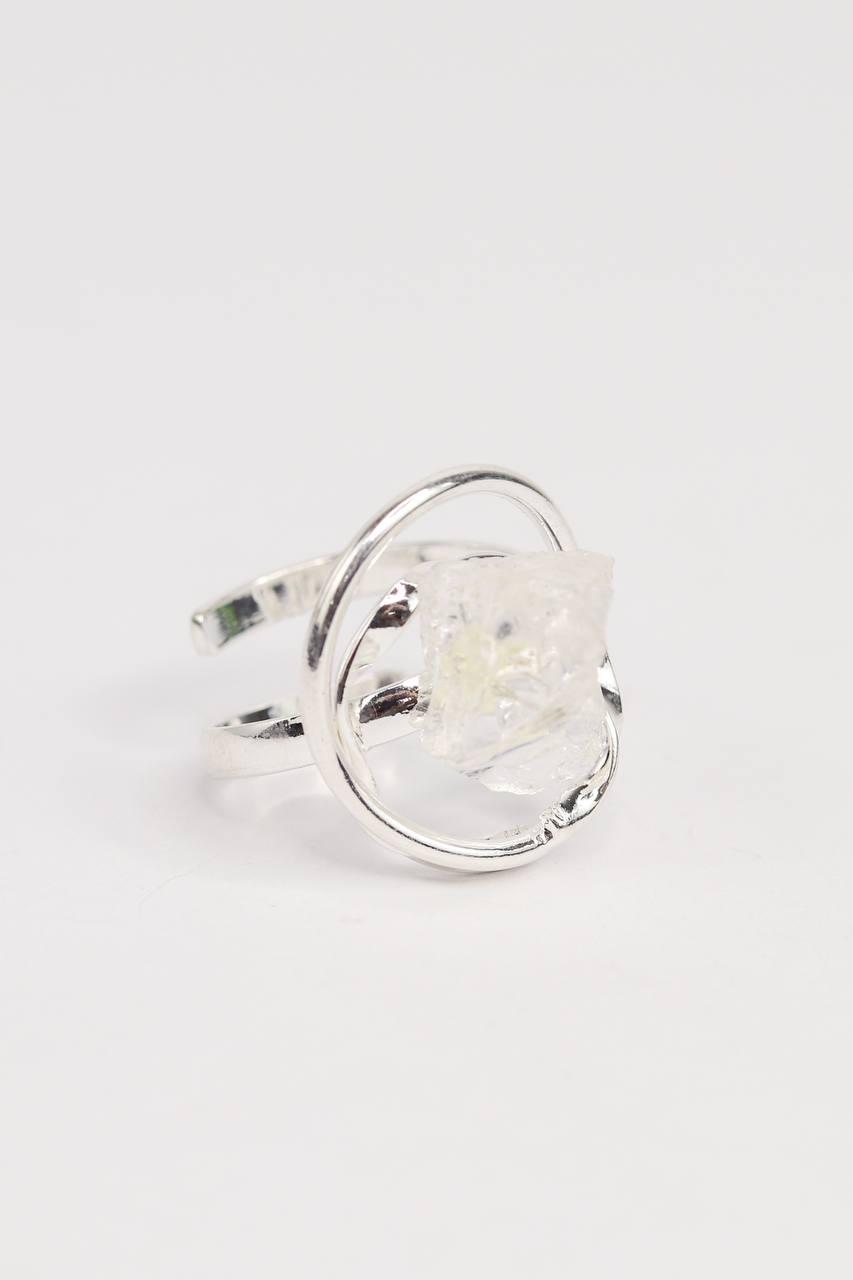 Anel ajustável Pedra Natural Cristal banhado Prata