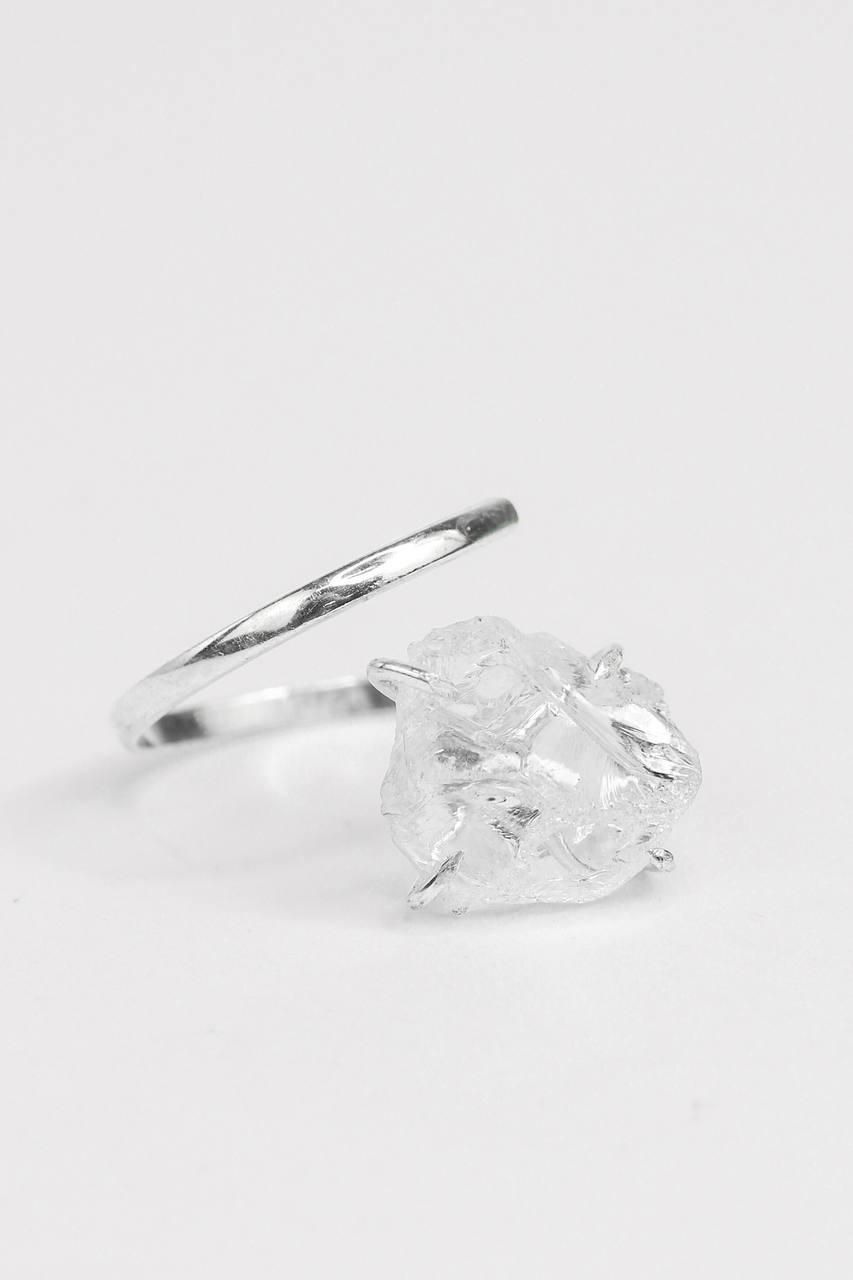 Anel Cristal bruta Single garra Ajustável Prata 925