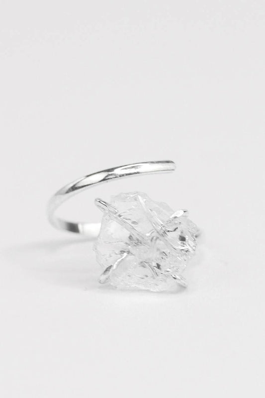 Anel Cristal bruta Single garra Ajustável Prata 925
