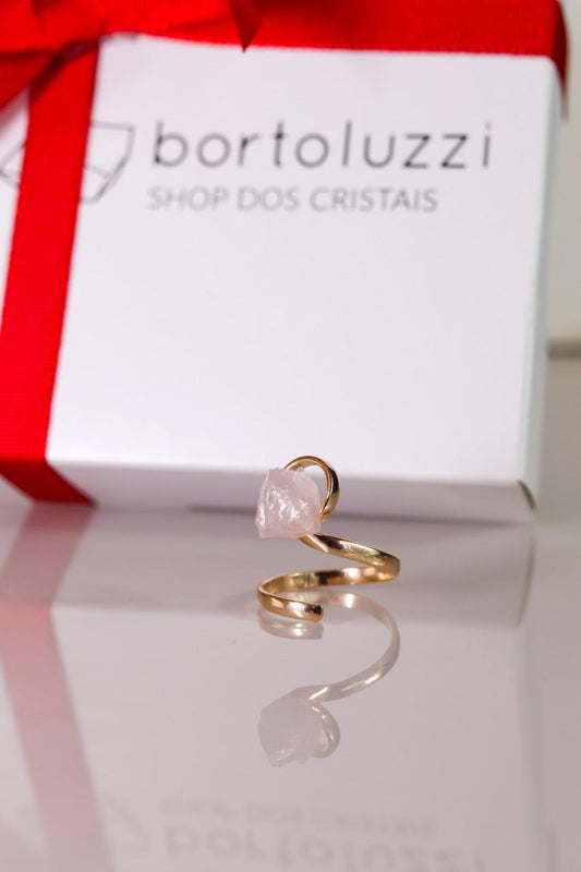 Anel Elos Quartzo Rosa Banho Ouro