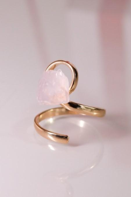 Anel Elos Quartzo Rosa Banho Ouro