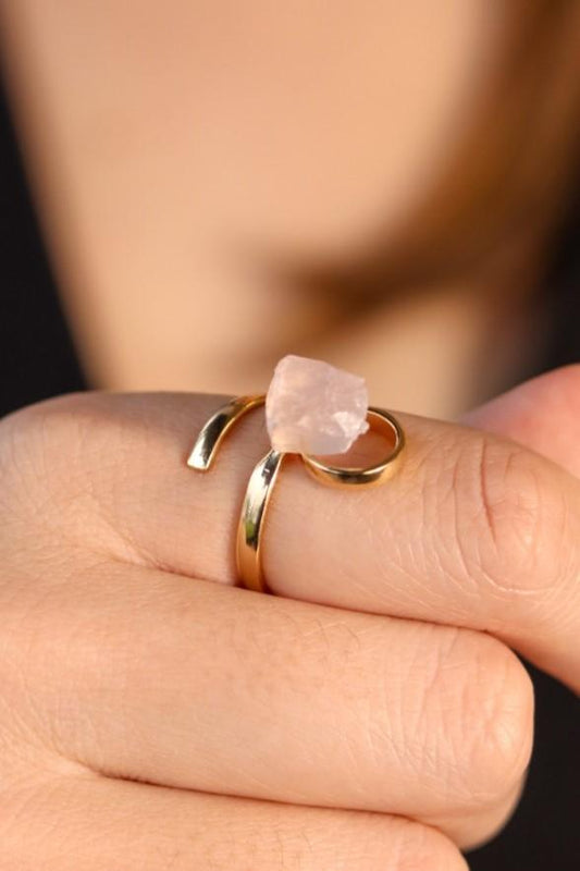 Anel Elos Quartzo Rosa Banho Ouro
