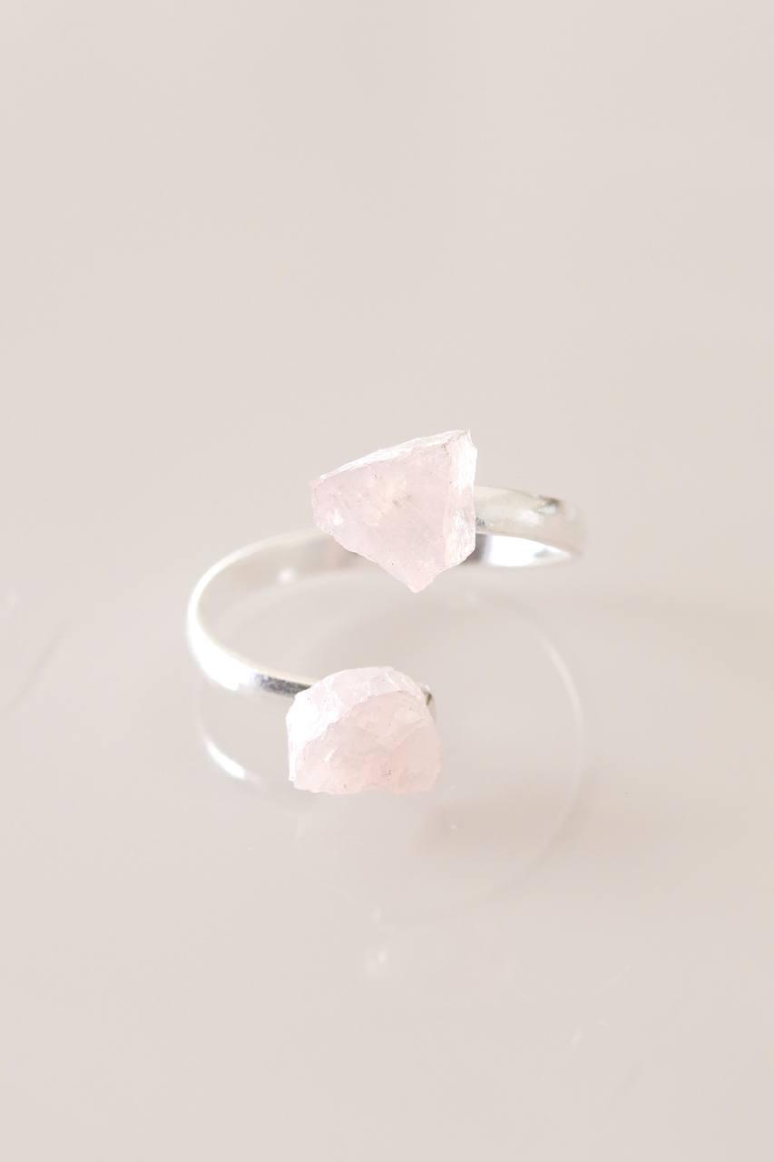 Anel Quartzo Rosa Duo Ajustável Banho Prata