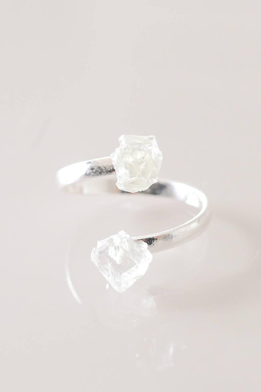Anel Cristal de Quartzo Duo Ajustável Banho Prata