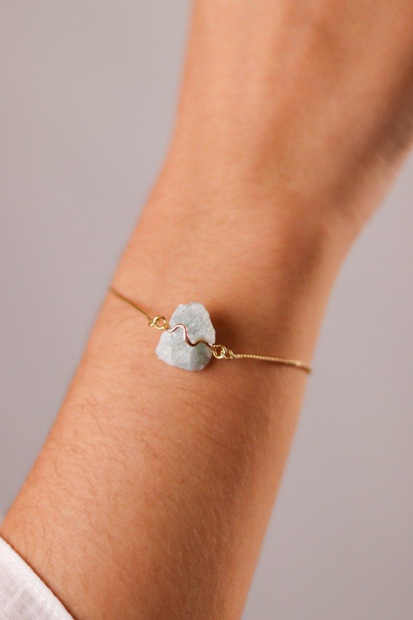 Pulseira Água Marinha Abraço Banho Ouro
