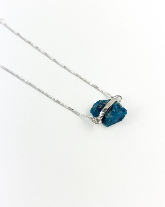 Pulseira Apatita Azul bruto Prata 925