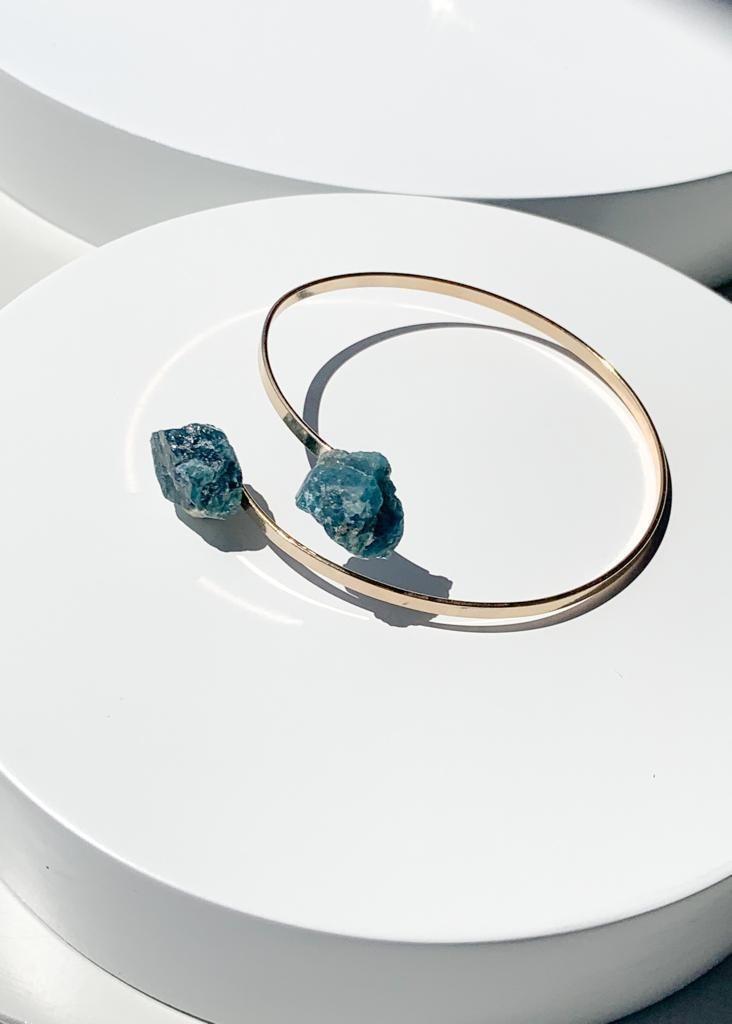 Bracelete Apatita Azul Duo Banho Ouro