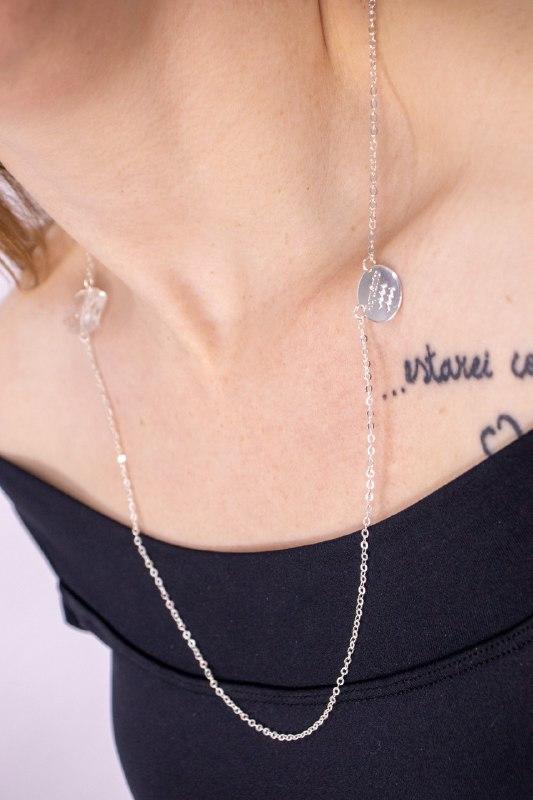 Escapulário Signo Aquário - Cristal Bruto banhado Prata