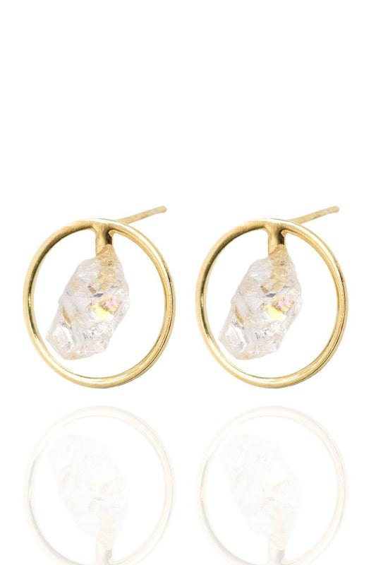 Brinco Cristal de Quartzo Bruto Argola Banho Ouro