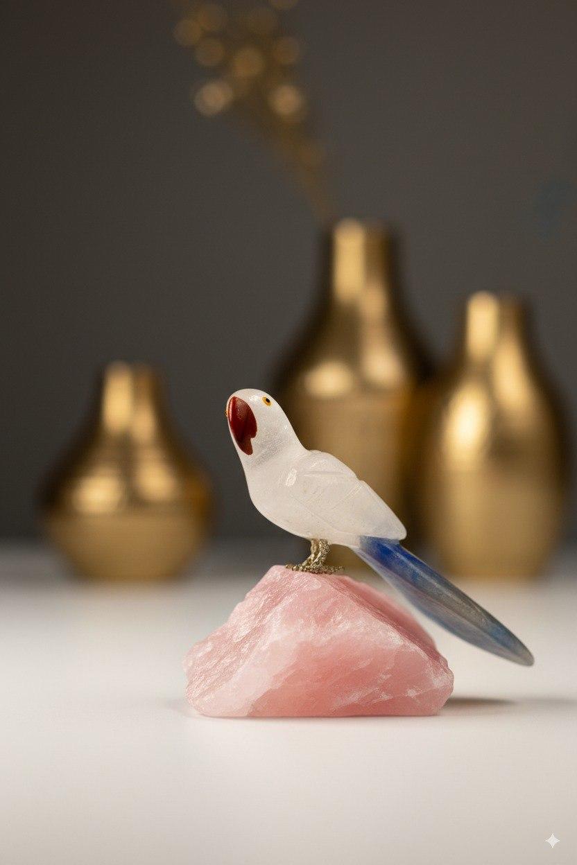 Arara de Cristal com Sodalita na Base Quartzo Rosa