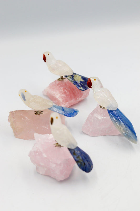 Arara de Cristal com Sodalita na Base Quartzo Rosa