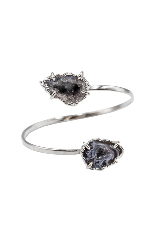 Bracelete Duo Geodo de Ágata Natural Banho Prata