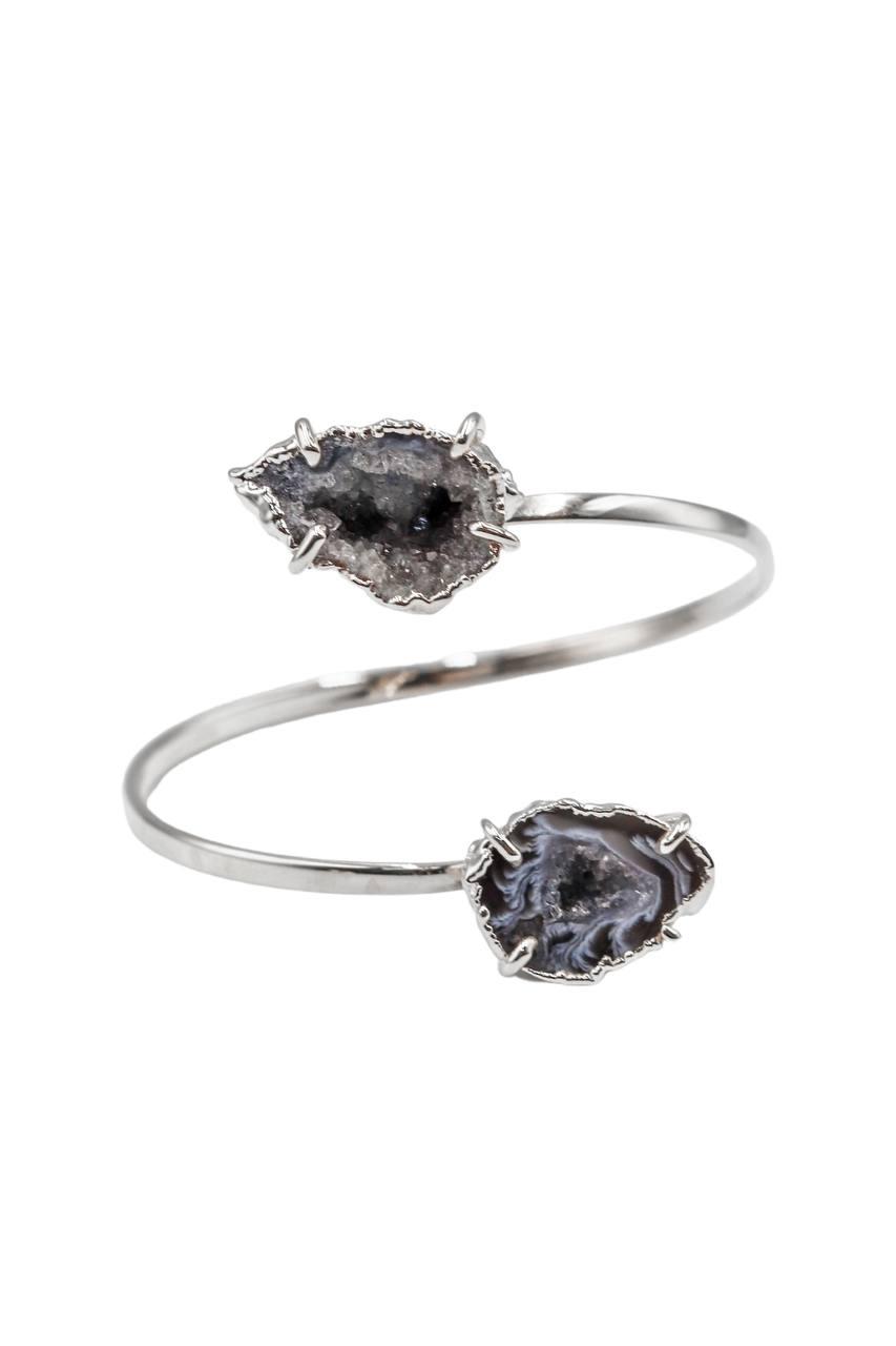 Bracelete Duo Geodo de Ágata Natural Banho Prata