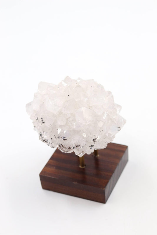 Pinha Drusa de Cristal na Base Madeira Marrom