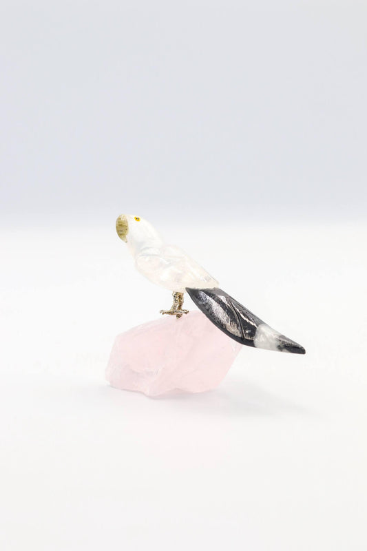 Arara Quartzo Cristal na Base Quartzo Rosa