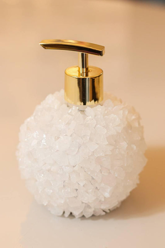 Saboneteira Quartzo Branco Bruto Banho Ouro