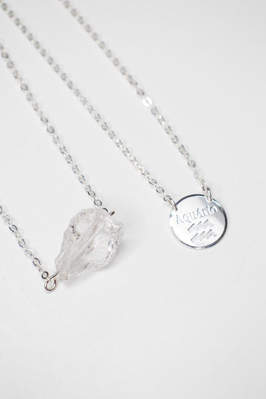 Escapulário Signo Aquário - Cristal Bruto banhado Prata